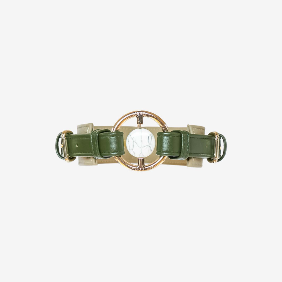 baby it's you collar made of cactus leather with a healing crystal in Nopal Green and tan color